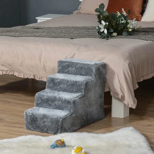 Rootz Pet Stairs - Hundramp - Katttrappa - Hundtrappa - Djurtrappa - Avtagbart överdrag - Grå - 60 x 35 x 44 cm