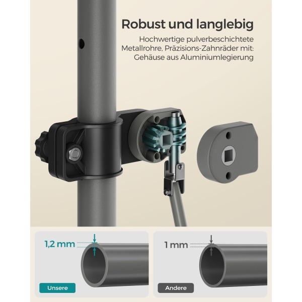 Rootz Clamp Markise med håndsving - Grå baldakin - Indtrækkelig skærm - UV-beskyttelse - Pulverlakeret stål - Aluminiumslegering - Polyester - 300 cm