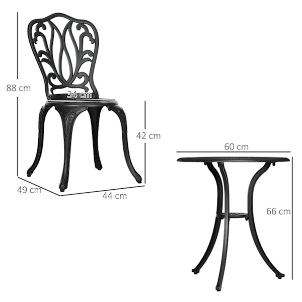 Rootz Garden Furniture Set - 2 sæder - Udendørs stole - Støbt aluminium - Retro -stil - 44x49x88cm stol, Ø60x66cm tabel