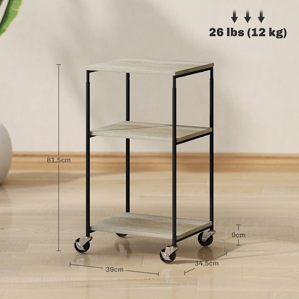 Rootz 3 -niveau Printerstativ - Mobilprintertabel - Justerbar printerholder - Højde Justerbar - 39 cm x 34,5 cm x 72,5/81,5 cm