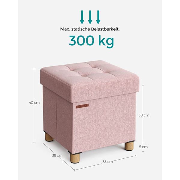 Rootz Pastel Pink sædekiste - Opbevaring Ottoman - Fodskammel - Imiteret linned - Skumpolstring - MDF-konstruktion - 38 cm x 38 cm x 40 cm - 3,5 kg -