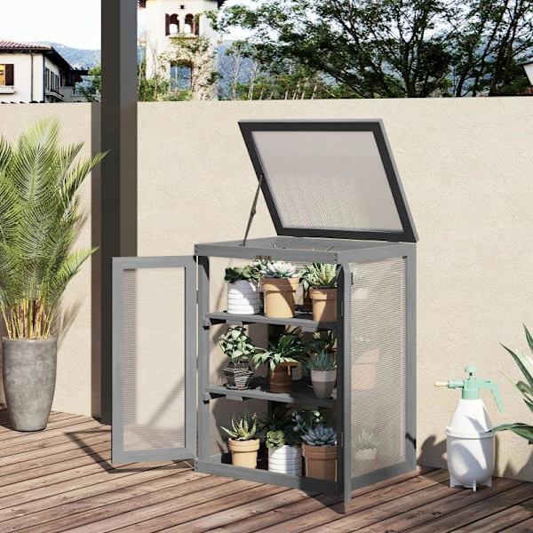 Rootz Greenhouse - Transparent växthus - 3-vånings träväxthus - Trädgårdspolykarbonat kall ram - Grow House - Förvaringshylla - För växter Blommor - M