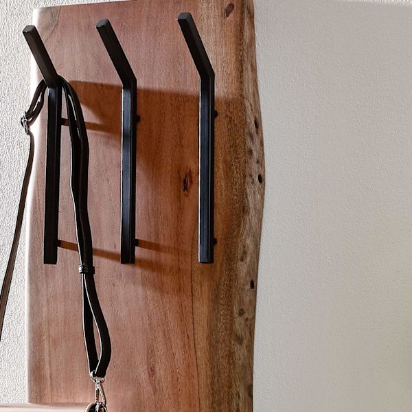 Rootz design knagerække akacie massivt træ - metal 35,5 x 100 x 11 cm - Krogestang 2-rækket hall knagerække væg - Garderobe træ