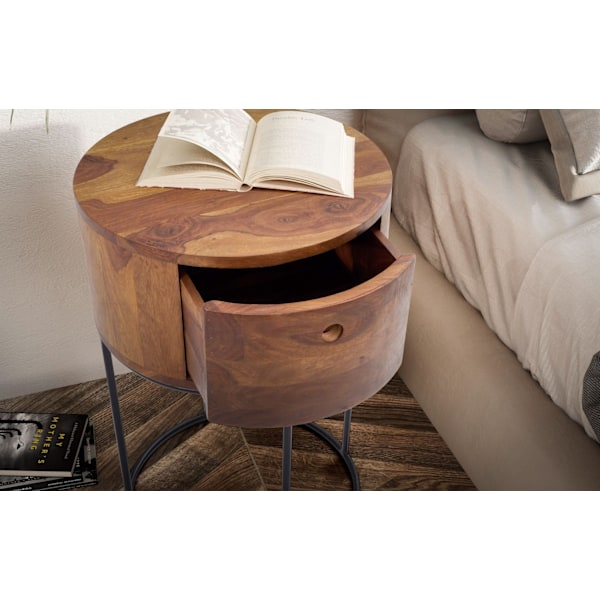 Rootz Round Night Box - Modern Nightstand - Elegant sängbord - Unik handgjord design - 40 cm x 40 cm x 60 cm - Sheesham Wood
