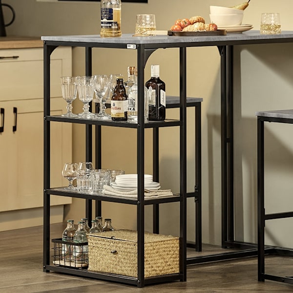 Rootz 3-delade barbordsset - Matbord med 2 pallar - Köksbänkset - Platssnål design - Robust metallstomme - Idealisk för kök, matsal, trädgård - Ljusgr