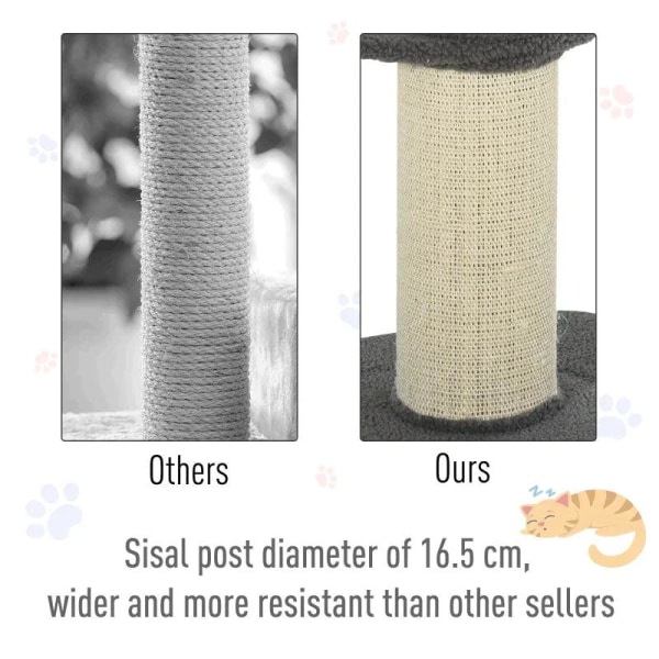 Rootz Cat Tree - Play Tree - Scratching Post - Cats 2-tier Scratching Tree - E1 Chipboard - Grey - 45 x 45 x 91 cm