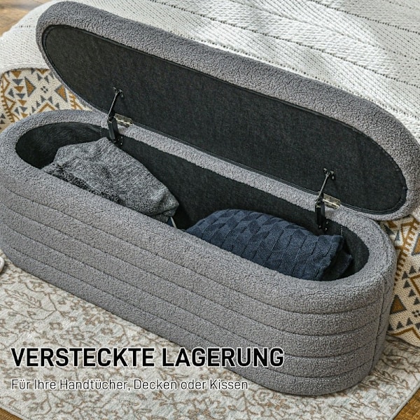 Rootz Vadderad sängbänk - Förvaring Ottoman - Fönstersäte - 100 % polyester - Eucalyptus träram - 116cm x 41cm x 40,5cm