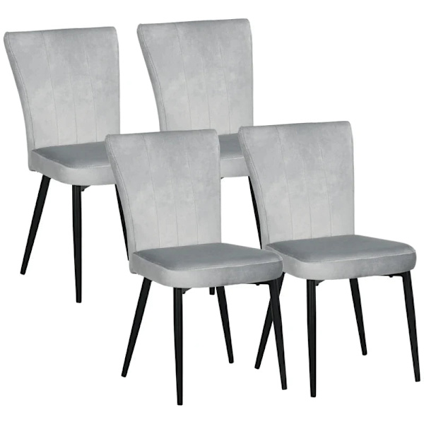 Rootz Set med 4 matsalsstolar - Accentstolar - Kök och matrum - Stolset - Sammetslook - Ljusgrå + Svart - 46L x 65W x 87H cm