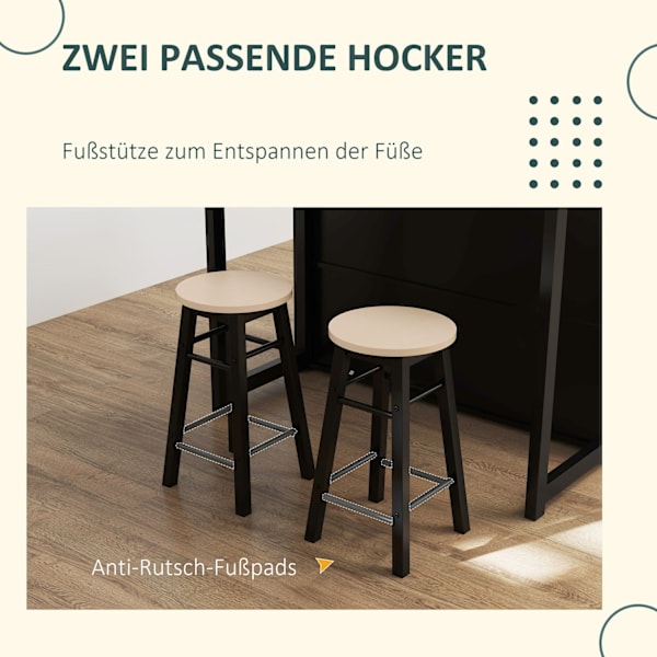 Rootz 3 -stykke Barset - Bar Table Set - Foldbart spisestue - 6 Opbevaringsrum - 116x70x89.5cm
