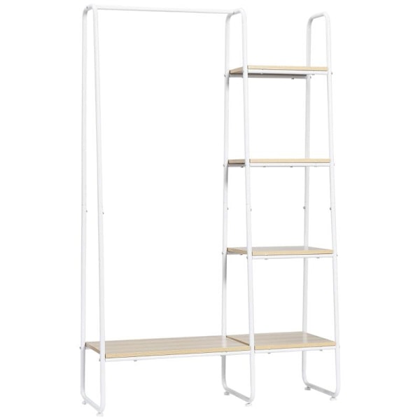 Rootz Tøjstativ - Tøjstativ - Knageholder - 5 hylder - 1 Tøjstang - Naturlig + Hvid - 101 cm x 39 cm x 160 cm
