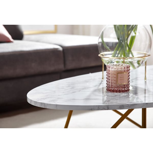 Rootz soffbord 120x40x60 cm med marmorlook vit - Vardagsbord med metallstomme - Soffbord ovalt bord vardagsrum - Loungebord