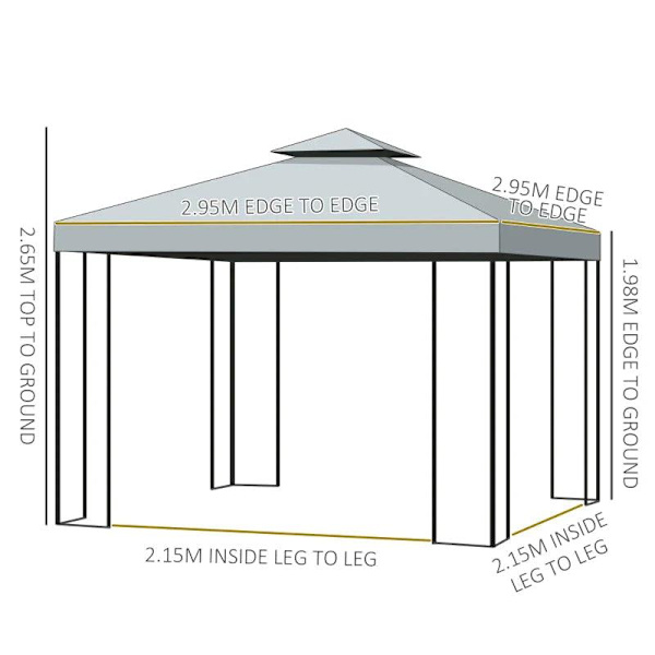 Rootz Metal Gazebo - Puutarhapaviljonki - Hääjuhlapaviljonki - 295 cm x 295 cm x 270 cm