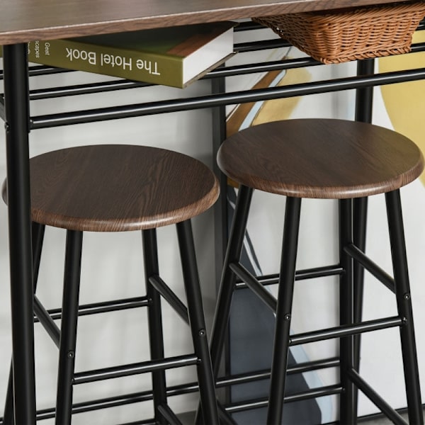 Rootz 3-delade barbordsset - Matsalsset - Möbler i industriell stil - Utrymmesbesparande design - 80 cm x 50 cm x 90 cm bord, Ø30 cm x 60 cm pallar