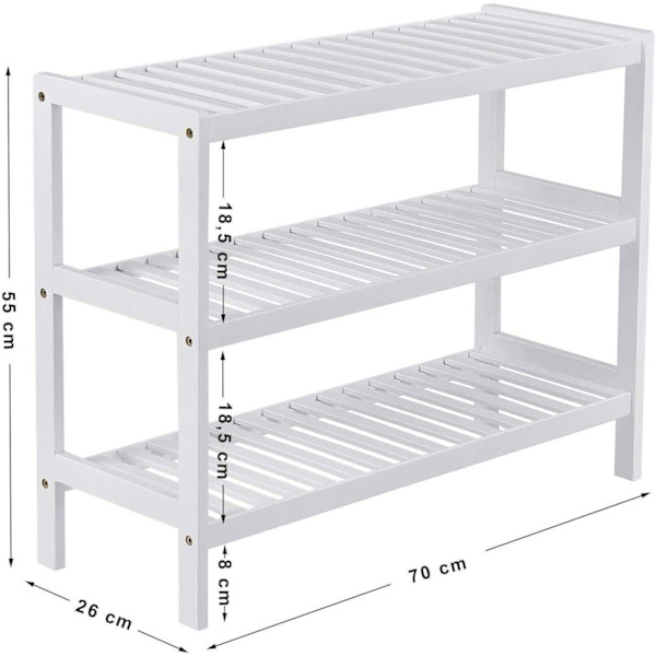 Rootz Bamboo 3-lags skostativ - Baderumsstativ - Opbevaringsstativ - Velegnet til 12 par sko - 70 x 26 x 55 cm