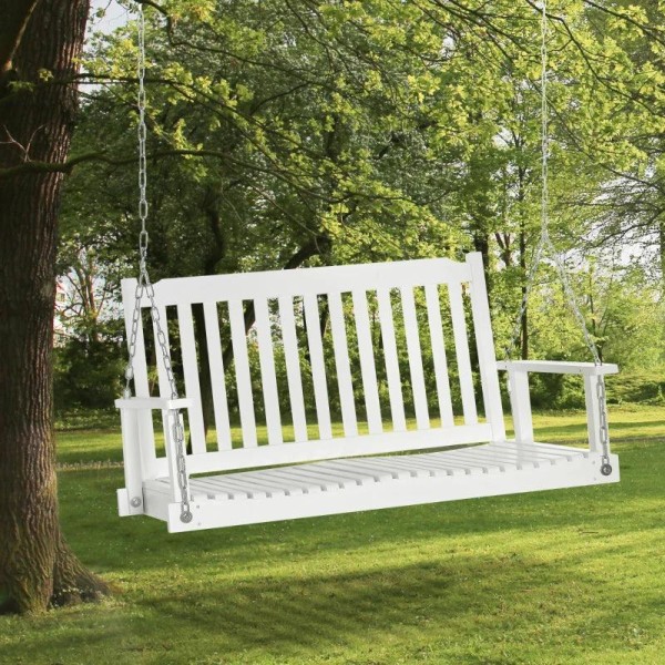 Rootz Garden Swing - Keinutuoli - Riippupenkki - Kuistikeinu - Tuolin istuin - Puu - Valkoinen - 117 cm x 69 cm x 60 cm