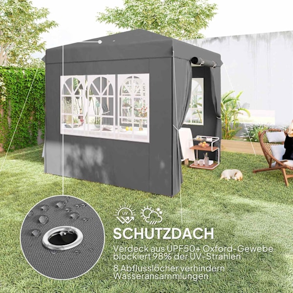 Rootz Pop Up Gazebo - Garden Tent - Outdoor Pavilion - UPF50+ UV Protection - Dark Grey - 250L X 250W X 268H CM