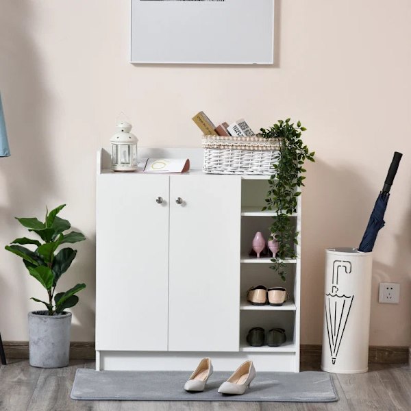 Rootz Skoskab - Skokiste - Skostativ - 4 hylder - Maksimalt 12 par - 1 skab - Spånplade - Aluminiumslegering - Hvid - 83cm X 30cm X 90cm
