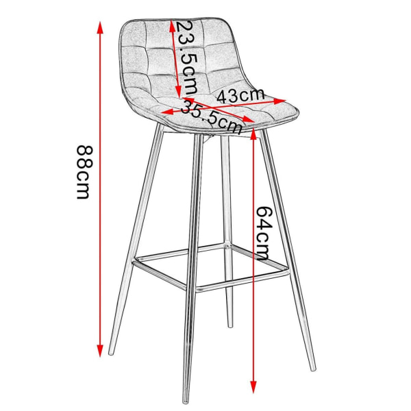 Rootz Barpall - Bänkpall - Designerpall - Sammet & Metall - Bekväm & Ergonomisk - Stabil & hållbar - Mångsidig design - 43cm x 35,5cm, Sitthöjd 64cm