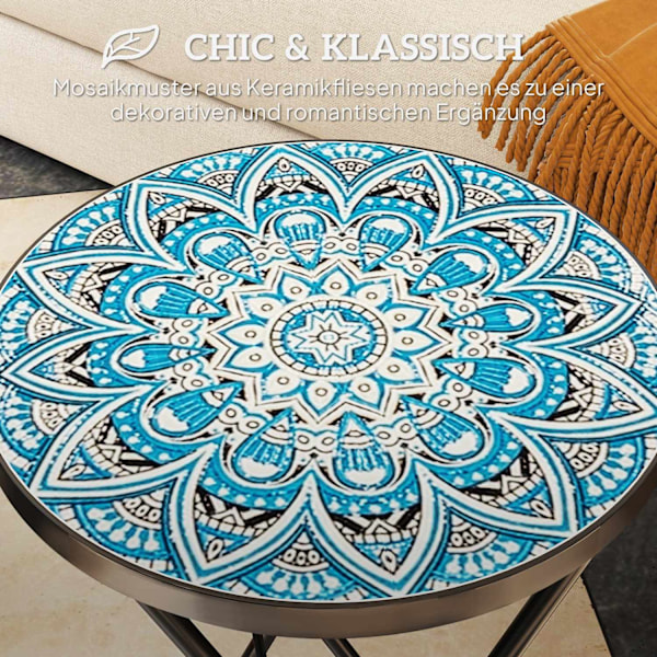 Rootz Mosaic Garden Bord - Foldbar terrassebord - Runde gårdhaveborde - Rumbesparende design - Ø35,5 x 55 timer cm