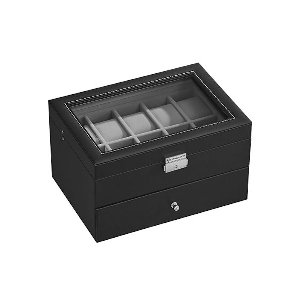 Rootz urboks - Elegant urkasse til 20 ure - Uropbevaringsboks - Luksusurorganisering - Rejseurkasse - Urkasse med flere spor - Sort + Grå - 28,5 x 20,