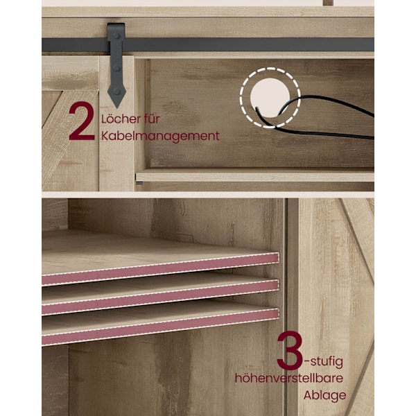 Rootz TV Stand Unit - Entertainment Center - Spånplade Stål - Eg Brun-Sort - 40cm x 135cm x 76cm - 38,5kg - Maks. Belastning 80 kg