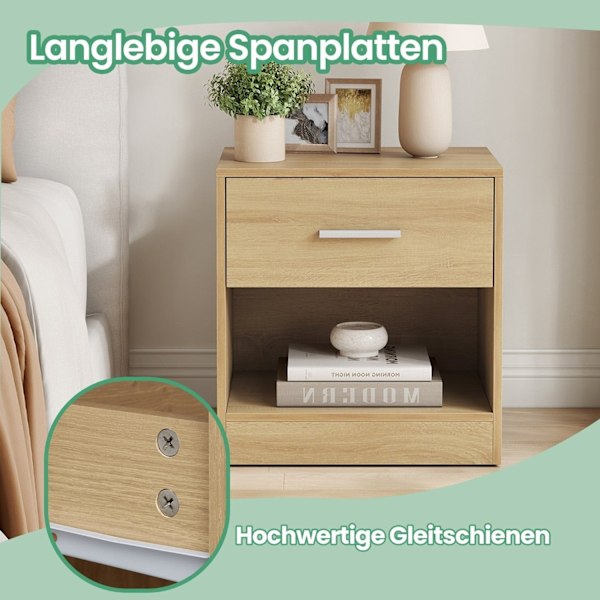 Rootz Bedside Bord med skuffe - sidebord - natbord - Rumbesparende opbevaring - 28,1 x 39,1 x 41,1 cm