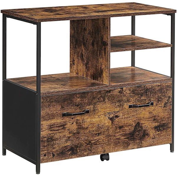 Rootz Arkivskab - Kontorskab - 1 Skuffe - Åbne rum - Skænk - Forarbejdet træ - Metal - Industriel - Brun - Sort - 82 x 40 x 75 cm