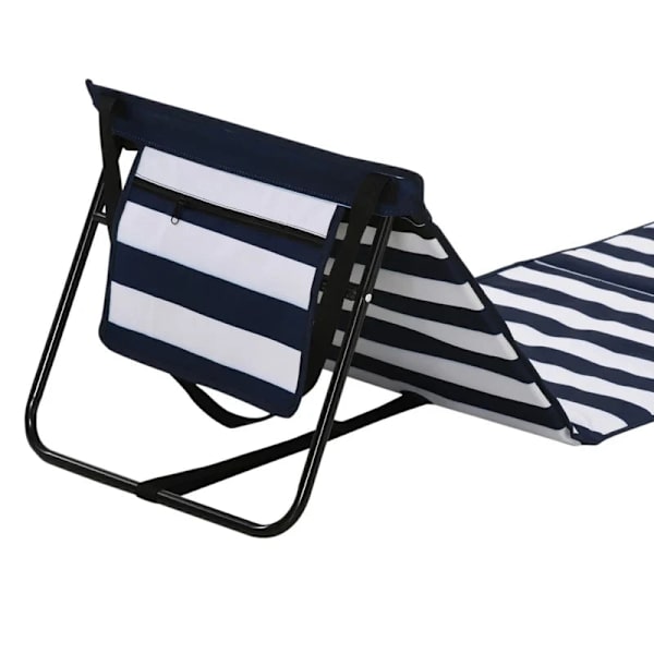 Rootz Beach Lounger - Fällbart - Justerbart ryggstöd - Sidoficka - Mjuk stoppning - Stålram - Blå + Vit - 142x51x40cm
