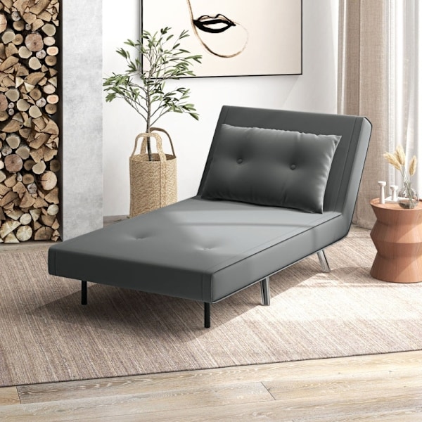 Rootz Convertible Recliner Bed - Lounge Chair - Enkelsäng - Andas sammetsöverdrag - Justerbart ryggstöd - Mörkgrå - 77L x 88W x 83H cm