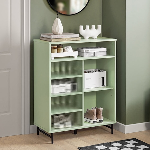 Rootz Moderne opbevaringsskab - Skænk - Entreskab - Kommode - MDF og metal med glas - Justerbar hylde - Skydedør - Stalddesign - 70 cm x 90 cm x 34 cm