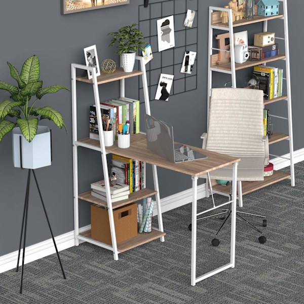 Rootz Desk - Foldable Desk - Bookcase - 4 Levels - Computer Desk - Processed Wood - Metal - White - Oak