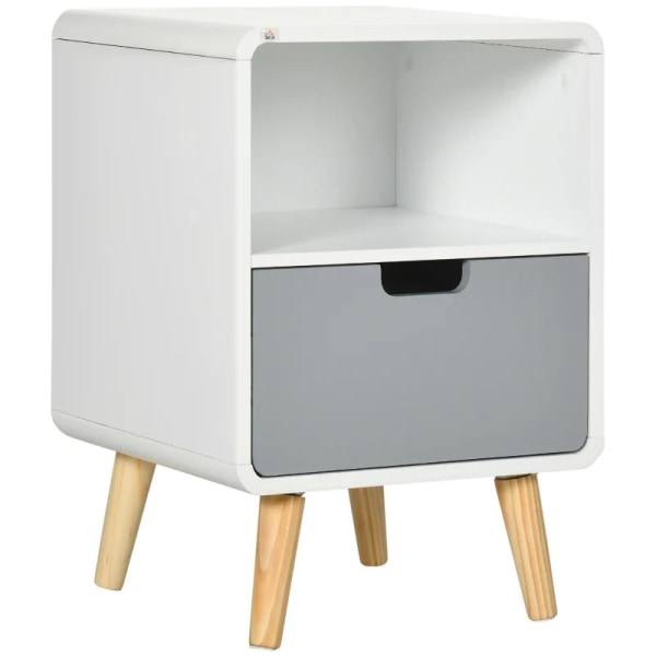 Rootz Sengebord - Natbord - Skandinavisk Design - Stor Skuffe - Vandtæt maling - Hvid - 40 x 38 x 58 cm