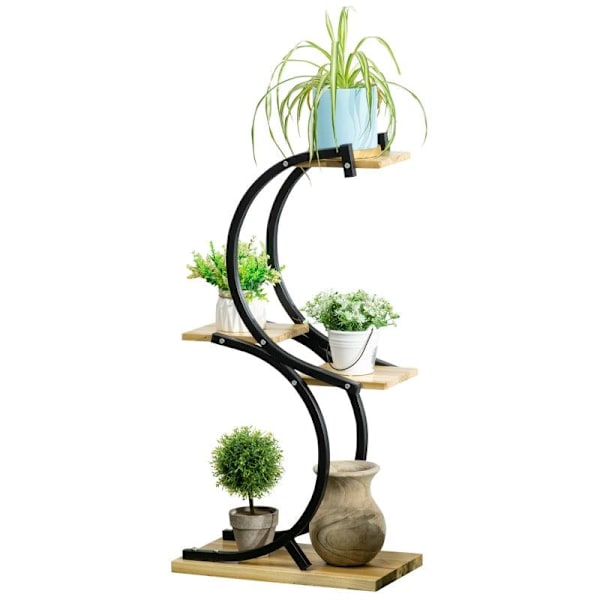 Rootz-kukkateline - 4 hyllyn kasviteline - Massiivipuu - Säänkestävä - Musta + Natural - 46cm x 25cm x 91cm