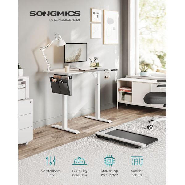 Rootz elektrisk stående skrivebord - Justerbart skrivebord - Sit Stand Skrivebord - Spånplade stålramme - 60cm x 120cm x (72-120)cm - White-Dove Grå -