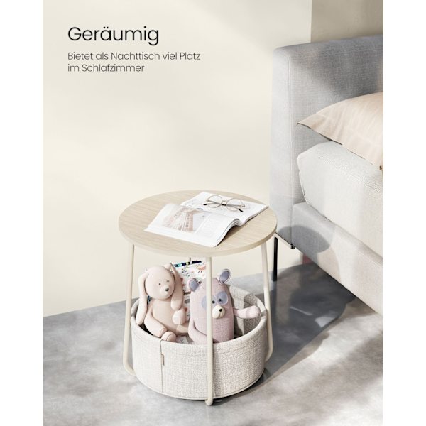 Rootz 3-delt sidebord - Beige bord - Spånplade stål polyester - Opbevaringskurv - Letvægts - Robust konstruktion - 45cm x 50cm x 50cm