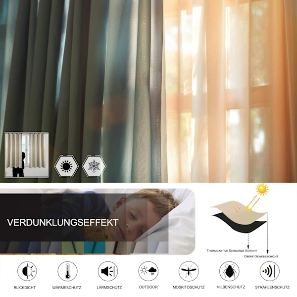 Rootz termiska gardiner - Mörkläggningsgardiner - Rumsmörkningspaneler - Isolerande fönsterskydd - Ljusblockerande draperier - Energieffektiva skärmar
