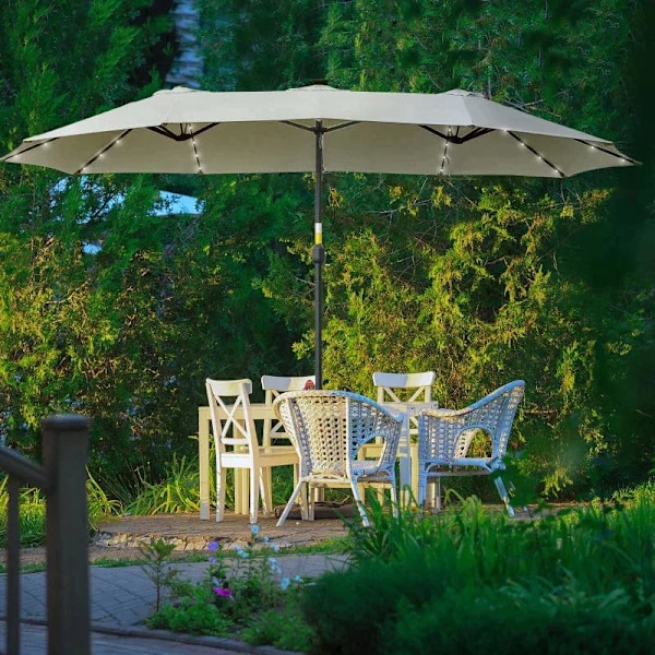 Rootz Dobbeltsidet Paraply - Paraply - Market Paraply - Haveparasol - Haveparasol - Parasol - Med LED - Lysegrå/sort - 4,5L x 2,65W x 2,4H m