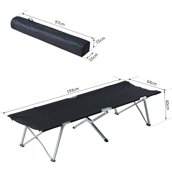 Rootz Camp Bed - Sort, Sølv - Metal, - 75,98 cm x 25,19 cm x 15,74 cm