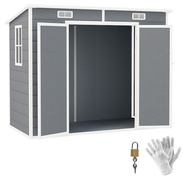 Rootz 2,4 x 1,3 m havehus - skur - opbevaringsenhed - vejr og UV -resistent - 238 cm x 125 cm x 165/183 cm - grå