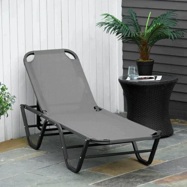 Rootz Sun Lounger - Beach Lounger - Have Lounger - Grå/Sort - 163 x 58,5 x 91 cm