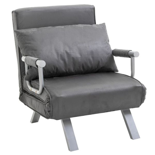 Rootz Relax fåtölj - Gästsäng - Armstöd - 3-i-1 - Schäslong - Dyna - Grå - 65 x 69 x 80 cm