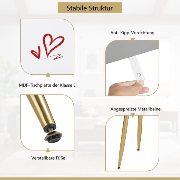 Rootz justerbart sminkebord med LED-spejl og fløjlsskammel - Vaskebord - Makeupbord - Justerbar belysning, rigelig opbevaring, ergonomisk design - 100