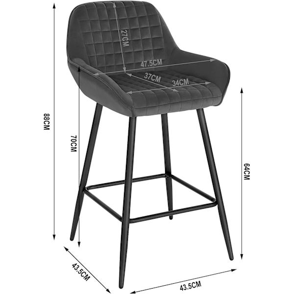 Rootz Barpall - Bänkpall - Barnstol - Bekväm & Ergonomisk - Stabil & hållbar - Modern Klassisk Design - Sammet & Metall - 64 cm Sitthöjd - 32,5 cm x 3
