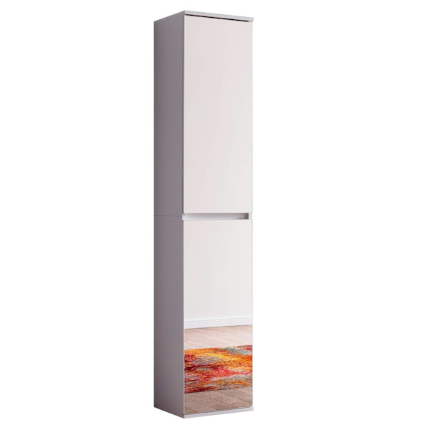 Rootz Mirror Wardrobe - Storage Closet - Reflective Cabinet - Mirror Cabinet - Shelving Unit - Storage Unit - Organizer - White Melamine - 37 x 191 x