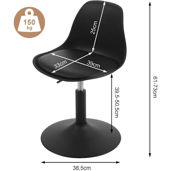 Rootz Barstol - Pallset - Roterande sits - Justerbar höjd - PU-material - Elegant design - 41cm x 61-73cm x 39cm