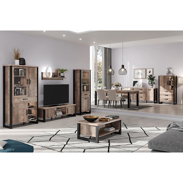 Rootz Wooden Display - Furniture - Furnishing - Showcase - Item Piece - Creation - Article - Brown & Black - 70 x 195 x 45 cm
