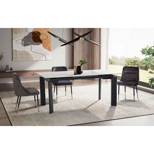 Rootz Modern Stort spisebord - Rektangulært marmorlook - Udtrækkeligt bord - Plads til 10 - 180-240 cm x 95 cm x 77 cm