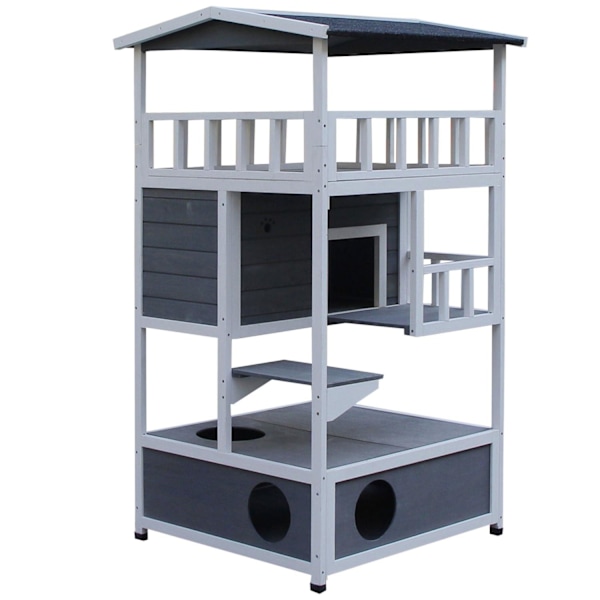 Rootz Cat House 4 Story - Grå, Hvid - Brænde, Asfalt - 30,7 cm x 29,92 cm x 55,12 cm