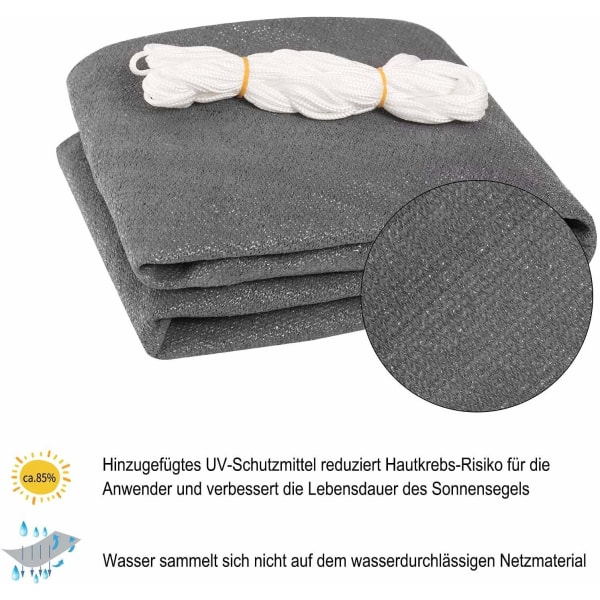 Rootz HDPE Markise - Solafskærmning - Vindskærm - UV-beskyttelse - Holdbar og rivefast - Nem installation - 3x5 m