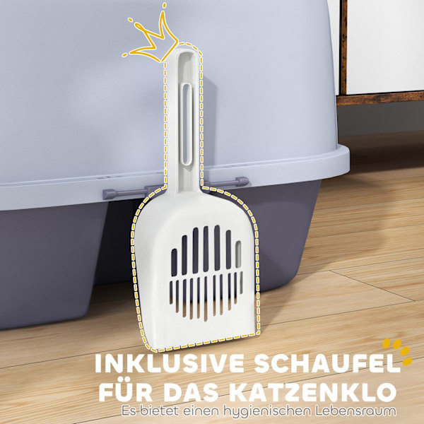 Rootz Cat Litter Box With Lock och Scoop - Pet Litter Pan - Easy Clean Kitty Toalett - 50 cm x 50 cm x 39 cm - Låsbar och elegant grå